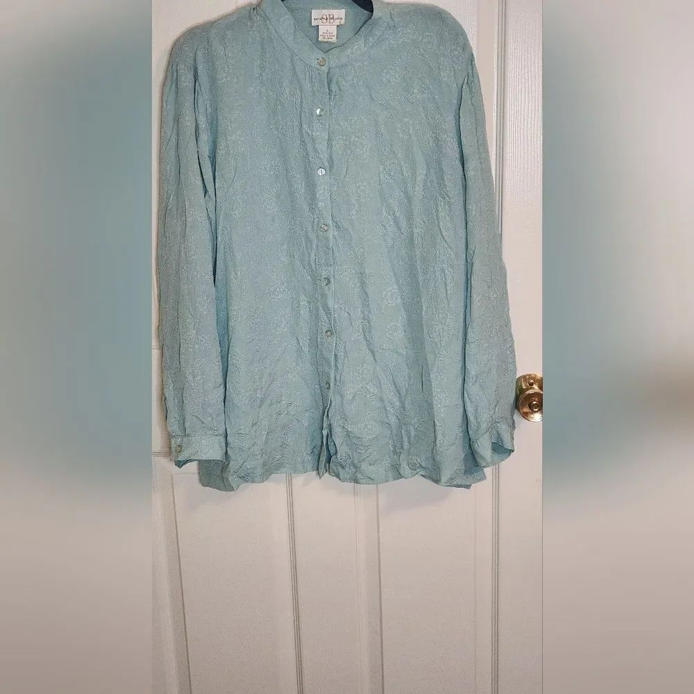 Vtg SB Sarah B Studio L Persian Green 100 %SILK LngSlv ButtonsUp Women Shirt